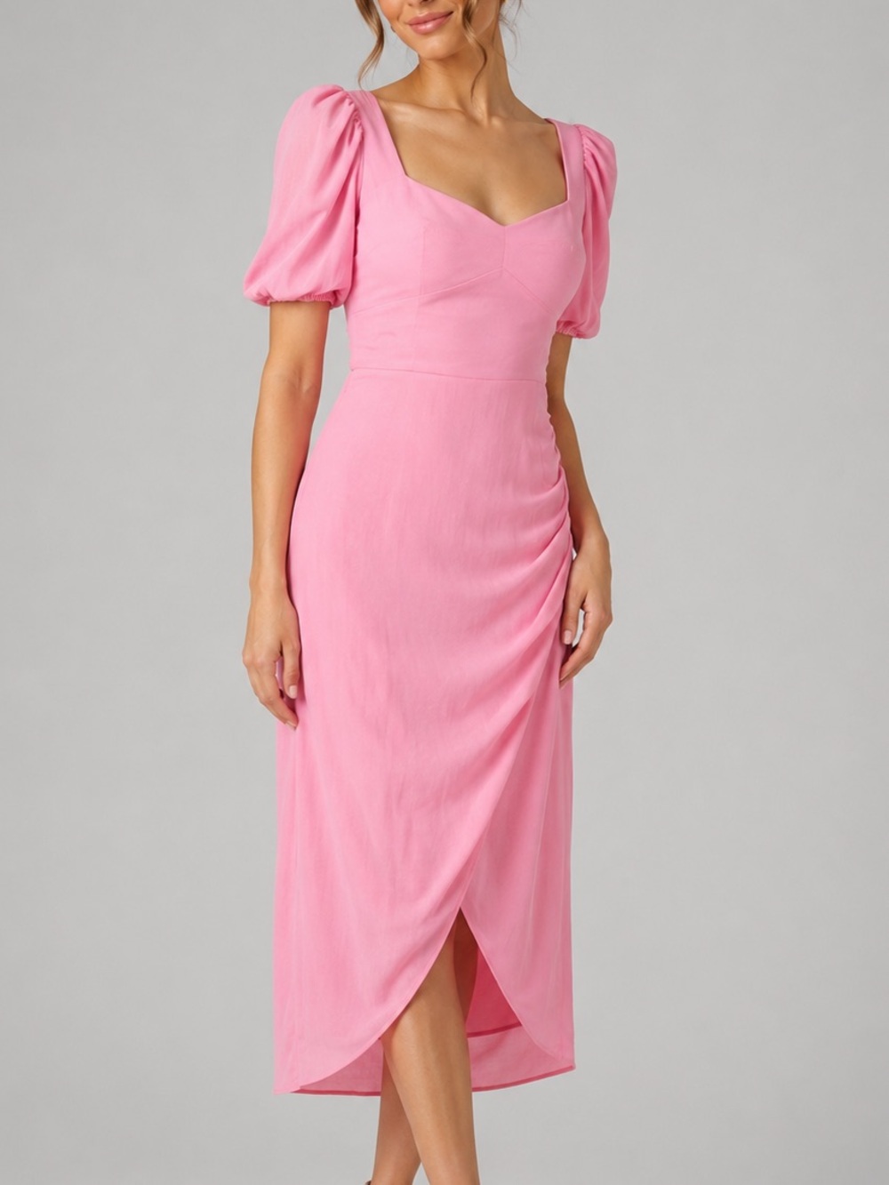 🆕🌸 Charles Henry Pink Puff Sleeve Midi Dress Size L Party BrunchOut Casual
